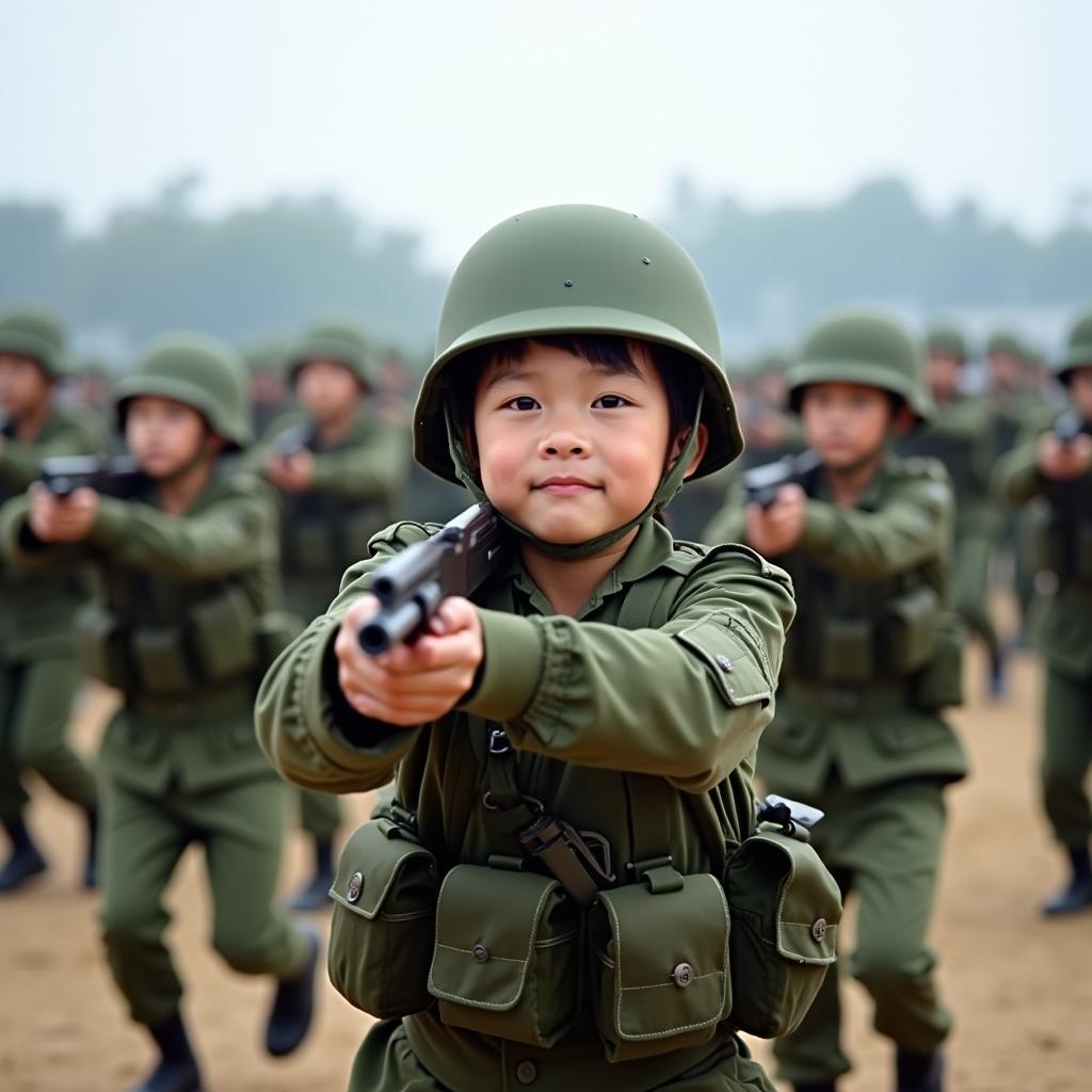 Ảnh lính trẻ đang trong quá trình huấn luyện tân binh, học điều lệnh, kỹ năng cơ bản